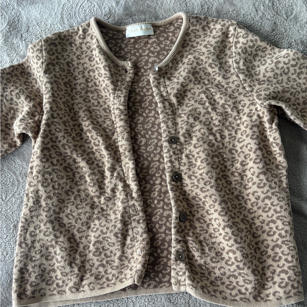 Crown & Ivy Beige Leopard Print Button-Front Cardigan